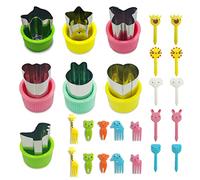 27 Pieces Stainless Steel Vegetable and Fruit Biscuit Moulds for Kids (Dolphin, Dinosaur, Rabbit, Bear, Love, Star, Butterfly) with Animal Fruit Fork, Comfortable Handle, Removable Biscuit Mold