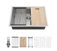 27 Undermount Kitchen Sink - Kichae 27"x19" Kitchen Sink Ledge Workstation Stainless Steel 18 Gauge Single Bowl Under Counter Sink Basin All In One Deep Sink With Cutting Board