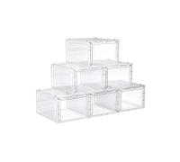 SONGMICS Shoe Boxes, Plastic Shoe Storage Organisers with Clear Doors, Set of 6, Stackable, Easy Assembly, 27 x 34.5 x 19 cm, up to UK Size 10, White LSP032W06