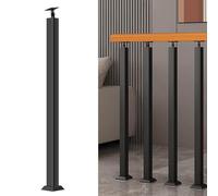 270°Adjustable Metal Railing Spindles,Black Iron Banister Posts with Flat Bracket Base,Square Stair Baluster Posts for Deck,Balcony,Stair,Decor Railing(Size:2.78ft/85cm,Color:1 Pack Front Mount)
