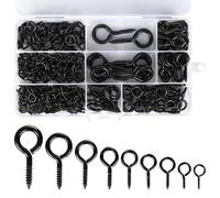 270 Pcs Eye Hooks, 9 Sizes Heavy Duty Vine Eyes, Eyelet Screws with Clear Storage Box, Self Tapping Screw Hooks for Hanging DIY Craft, Securing Cables Wires, Hanging Lights, Indoor Outdoor (Black)