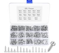 270 Pcs Hex Head Self Tapping Screws, M3 M4 M5 Phillips Hex Flange Washer Head Sheet Metal ScrewsSheet to Timber Roofing Screws for Plastic Drywall Wood Screw Set(White Zinc)