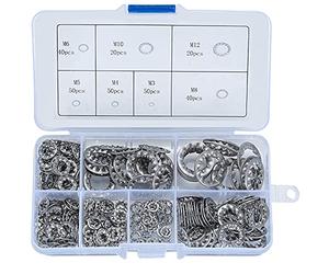 270 Pcs Starlock Washers, Stainless Steel Internal Star Tooth Locking Flat Round Quick Speed Push On Speed Clips Locking Starlock Fasteners Washers Assortment Kit, M3/M4/M5/M6/M8/M10/M12