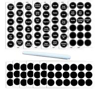 270 Pieces Round Chalkboard Labels, Printed Spice Jar Labels, Food Label Stickers with Erasable White Chalk Marker, Pantry Sticker with Extra Write-on Labels (Black)