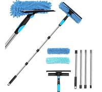 270° Rotating Window Cleaner Kit - Extendable Telescopic Pole with Microfiber Scrubber, Adjustable 10-Inch Silicone Squeegee for Glass/Mirror/Shower Door(4-Section Pole + 2 Pads) (COLOR:Blue)