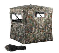 270° See-Through Hunting Blind, Pop Up Ground Blind with One Way Mesh Panels, Camouflage Oxford Cloth Field Shelter, Portable Wildlife Observation Hunting Hide for Outdoor