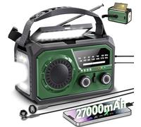 27000mAh Wind Up Radio Solar Battery Torch, Emergency Crank Radio, with Power Bank, IPX4 Waterproof, AM/FM Radio, SOS Alarm, Flashlight & Cell Phone Charger for Camping, UK Power Cuts-Army Green