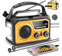 27000mAh Wind Up Radio Solar Battery Torch, Emergency Crank Radio, With Power Bank, IPX4 Waterproof, AM/FM Radio, SOS Alarm, Flashlight & Cell Phone Charger for Camping, UK Power Cuts-Orange