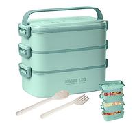 2700ml 3 Layer Bento Box with Fork & Spoon, 4-in-1 Lunch Box for Adults, Meal Prep Container Food Storage Box for Men Women Student School Office, Microwave Dishwasher Safe Available (Lake-Blue)