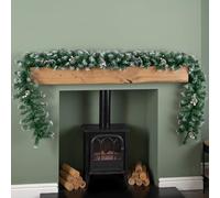 270cm (9ft) Luxury Christmas Green Garland Decoration Snow Tips With White Berries & Cones