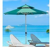 270cm Outdoor Patio Umbrella - Aluminum Market Umbrella with Crank - Double Vent Canopy - Foldable Garden Furniture Set for Balcony & Backyard (Green)