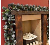 270Cm X 25Cm Artificial Snow Frosted Glacier Indoor Christmas Garland Pine Cones