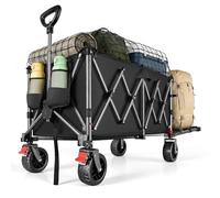 270L Festival Trolley on Wheels, Heavy Duty Folding Wagon, Portable Camping Cart Load up 400LB, Camping Trolley Foldable for Beach Outdoor Garden Shopping Fishing, Rear-Opening Design, Matte Black