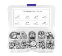 270Pcs Fender Washer for Screws,304 Stainless Steel Flat Washers for Bolts Assortment, SAE Fender Washers Set, 6# 8# 10# 12# 1/4" 5/16" 3/8" 1/2"(8 Sizes)