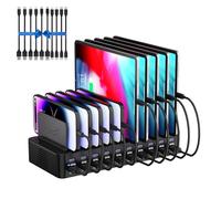 270W Charging Station for Multiple Devices, 20-Port USB Fast Charging Station with Adjustable Dividers & 10 Cables, Multi Device Organizer Charging Dock for iPhone, iPad, Tablets & More