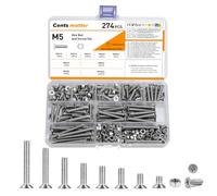 274 Pcs M5 Countersunk Bolts and Nuts Sets, Flat Head Hex Socket Head Cap Screws Assortment Kit, Stainless Steel Countersunk Machine Screws Assorted Nuts and Bolts with Washers