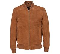 275-P Smart Range 70's Classic Bomber Men's Tan Plain Suede Wax Biker Style Italian Fitted Real Leather Jacket (S)