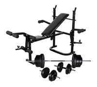 275363 Weight Bench with Weight Rack, Barbell and Dumbbell Set 60.5kg Adjustable/Foldable Strength Training Bench,Utility Incline/Decline Bench for Full Body Workout with Fast Folding