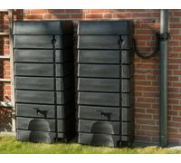 276 Litre Black Double Wall Tank With Rain Trap Downpipe Connector - Slimline Tall Water Butt Kit