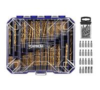 276 Piece Titanium Twist Drill Bit Set with Bonus S2 Bits, 135° Tip High Speed Steel, Size from 1/16" up to 1/2" total 256 Piece, 20 Piece S2 Bits, Clear Lid Organization