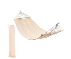 276cm Cream Cotton Hammock with Wooden Spreader Bars & Cotton Carry Bag - Outdoor Swining Garden & Camping Seat - by Harbour Housewares