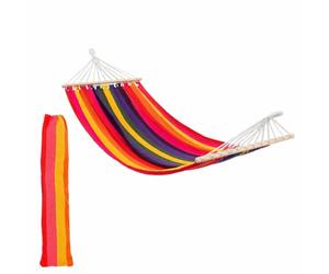 276cm Multicolour Cotton Hammock with Wooden Spreader Bars & Cotton Carry Bag - Outdoor Swining Garden & Camping Seat - by Harbour Housewares
