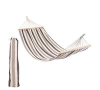 276cm Navy Stripe Cotton Hammock with Wooden Spreader Bars & Cotton Carry Bag - Outdoor Swining Garden & Camping Seat - by Harbour Housewares
