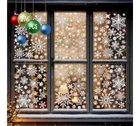 276PCS Glitter Snowflake Window Clings, 35+ Designs Double Sided Static Stickers Window Decoration Christmas Ornaments Reusable Winter Party Supplies New Year Decals for Winter Holiday (8 Sheets)