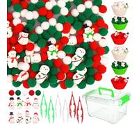 277 PCS Christmas Sensory Bin Filler Winter Sensory Bin Items 240 Pompoms 24 Resin Xmas Snowman 6 Cups 6 Tweezers 1 Storage Box for Winter Christmas Sorting Counting Training Education Activities