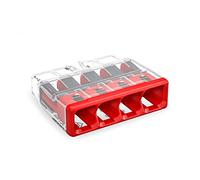 2773-404 | WAGO WALL-NUTS® PUSHWIRE® splicing connector | for solid and stranded conductors | 4-conductor | red cover | [Box of 80 pieces]