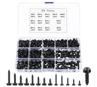 278 Pcs M3 M4 M5 Hex Head Self Tapping Screws, Phillips Hex Flange Washer Head Sheet Metal Sheet to Timber Wood Roofing Screws for Plastic Drywall - Carbon Steel (Black 278)