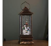 27cm Battery Operated Light up Bronze Christmas Water Spinner with Snowman Scene & LEDs