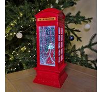 27cm Snowtime Dual Power LED Christmas Glitter Water Spinner Red Phone Box Santa Scene Samuel Alexander Red One Size