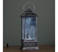 27cm Dual Powered Light up Antique Silver Christmas Water Spinner with Dogs & Flying Sleigh Scene