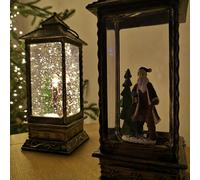 27cm Oblong Lantern Glitter Water Spinner Warm White LED-Santa