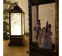 27cm Premier Glitter Water Spinner LED Lantern Christmas Decoration with Snowman Scene Samuel Alexander Bronze One Size