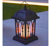 27cm Realistic Solar Power Candle Lantern Black Flickering Amber LED Outdoor