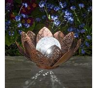 27CM Solar Lotus Garden Ornament Bronze LED Colour Changing Outdoor Light | Solar Damasque Lantern, Bronze Lotus Design, Crackle Glass Globe, LED Colour Changing Light, Outdoor Garden & Patio Decor