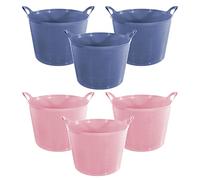 27L 27 Litre Multi-Purpose Plastic Flexi Storage Bin Container - Assorted Set of 6 Pink & Blue - Ideal for Toy Storage, Bathroom, Kitchen, Office or Bedroom Use