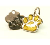 27mm Glitter Paw Dog Pet ID Tag Disc (Yellow) - Enter Your Own Custom Text