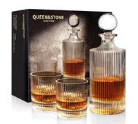 27Oz Whiskey Liquor Decanter Ribbed Set in Box,Decanter Set with 2 Glasses,Idea for Scotch Liquor,Whiskey Wine Decanter Suit for Men and Women Father Coworkers