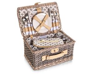 27pc Livivo Picnic Hamper Set | Wicker Picnic Set For Four People