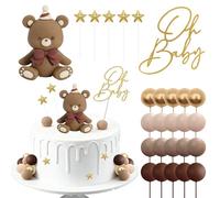 27Pcs Bear Cake Topper, Baby Shower Cake Decorations, Topper Boho Cake, Including an Oh Baby Cake Decorating Topper, Suitable for Boys, Girls and All Kinds of Parties