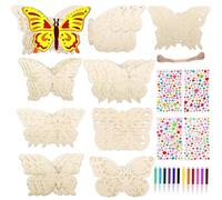 27PCS Butterfly Arts and Crafts for Kids, DIY Wooden Butterfly Kids Crafts with 12 Watercolor Pencils, 4 Gemstone Stickers, End of Term Gifts for Children, Party Craft Set, Craft Kits for Children