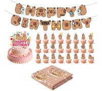 27pcs Capybara Birthday Decorations Kit, Complete Party Set with Cake Toppers and Table Decor, Animal Themed Celebration Supplies for Events, Includes Bunting Flag,Cake Picks and Large Centerpiece