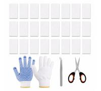 27PCS Ceramic Wool Sponge Kit, 24 Pack 12x5x0.5cm Ceramic Fibre Pads | with Gloves, Tweezers and Scissors for Bioethanol Table Top Fire Burners, Indoor Fire Pit and Fireplace Accessories