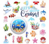 27Pcs Cruise Door Magnetic Decorations,Waterproof Sea Animals Magnet Stickers,Reusable Cruise Magnets for Door,Carnival Cruise Decor,Cruise Cabin Door for Carnival Fridge Car Door Decor Supplies