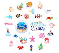 27pcs Cruise Magnetic Door Decoration, Marine Animal Fish Magnets Fun Sea Navigation Door Decor Magnetic Cruise Ship Magnet Stickers Decoration for Carnival Cruise Fridge Door