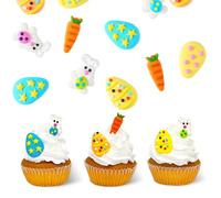 27pcs Edible Easter Cake Decoration, Edible Royal Icing Decorations, Easter Eggs Rabbits Carrots Sugar Sprinkels for Cake Cupcake Toppers Baking Cookies Food Decorations
