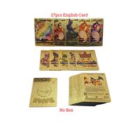 (27pcs English Cards) New Pokemon Cards Gold Silver Vmax GX Card Box Charizard Pikachu Rare